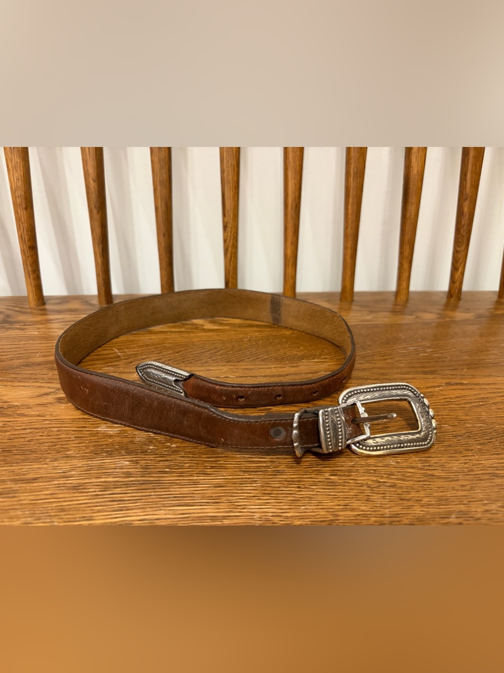 Vintage Circle Y of Yoakum Western Leather Belt Silver Hardware Size 30